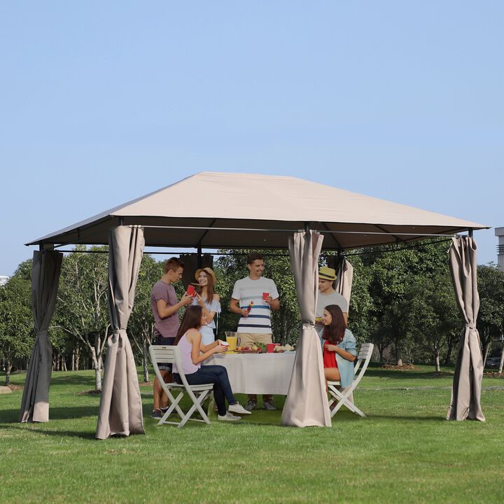 Khaki Outdoor Haven: 10'x13' Gazebo with 6 Removable Sidewalls