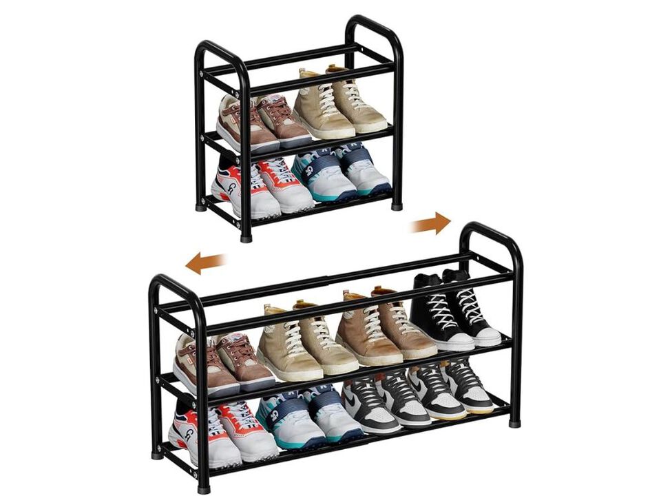 Entryway Metal Shoe Organizer 3 Tier Adjustable Shelves Closet Storage Black