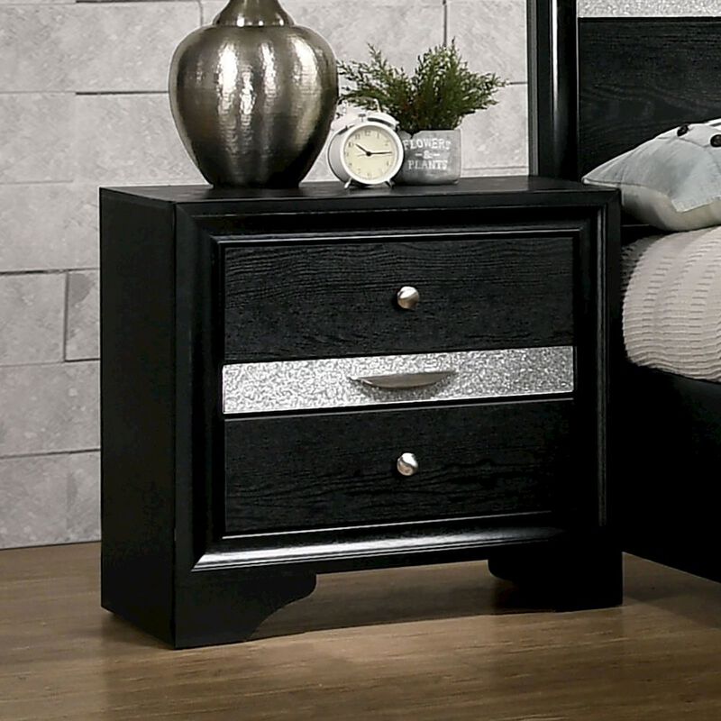 Simple Relax 2 Drawers Wooden Night Stand with Round Handle Design in Black image number 1