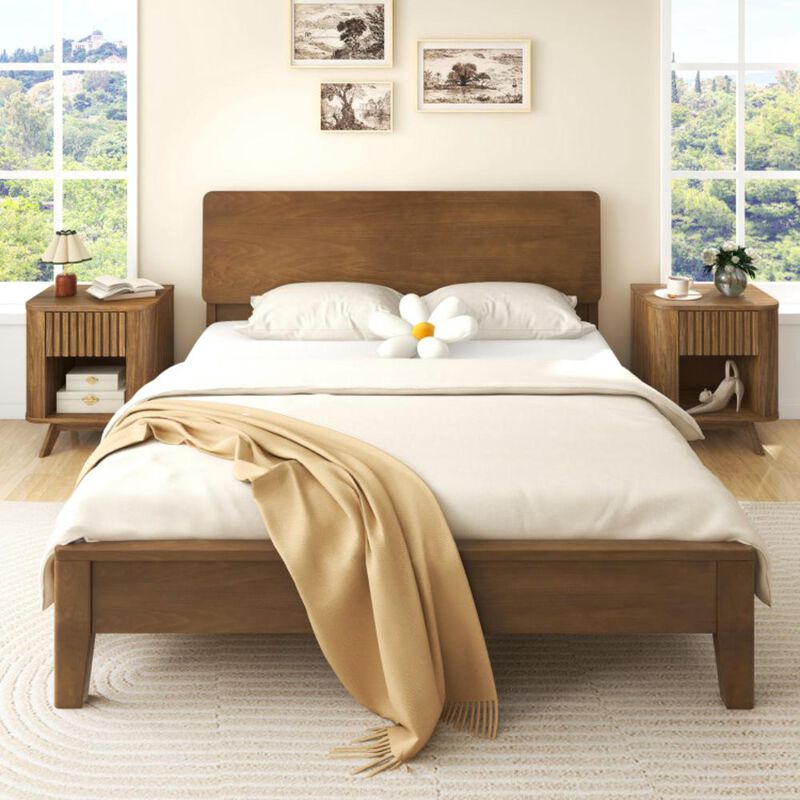 Hivvago Mid-century Wood Nightstand with Drawer and Open Shelf