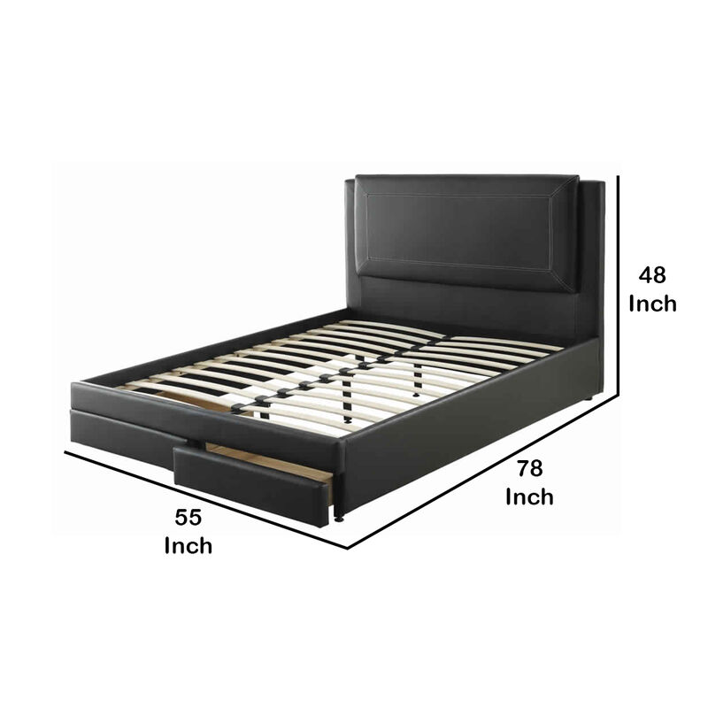 Pine Wood/ Bonded Leather Queen Size Bed In Black - Benzara