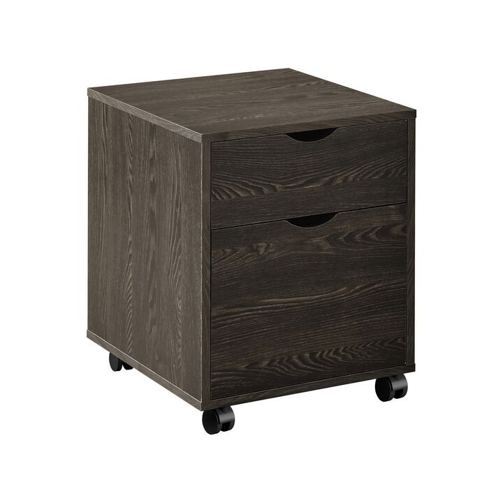 20 Inch Wood Rolling File Cabinet, 1 Large Cabinet, 1 Drawer, Dark Oak-Benzara