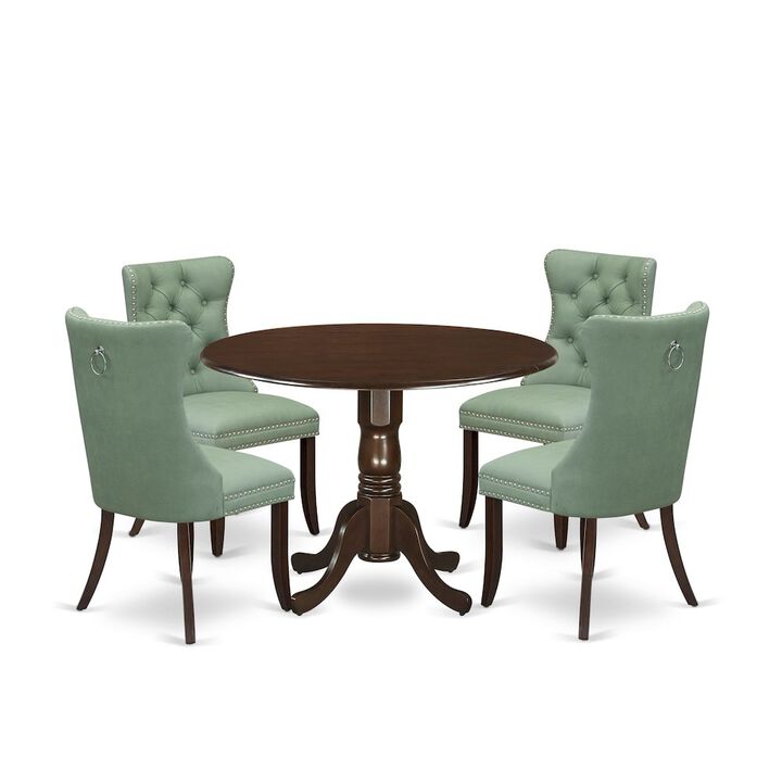 5 Piece Dining Table Set Contains a Round Kitchen Table with Dropleaf