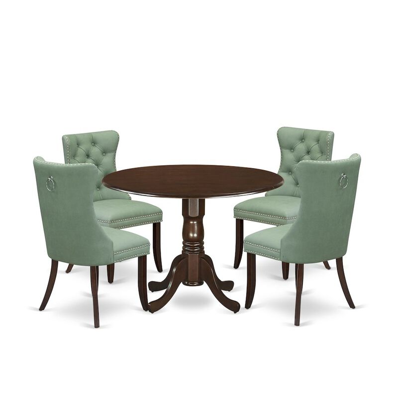 5 Piece Dining Table Set Contains a Round Kitchen Table with Dropleaf