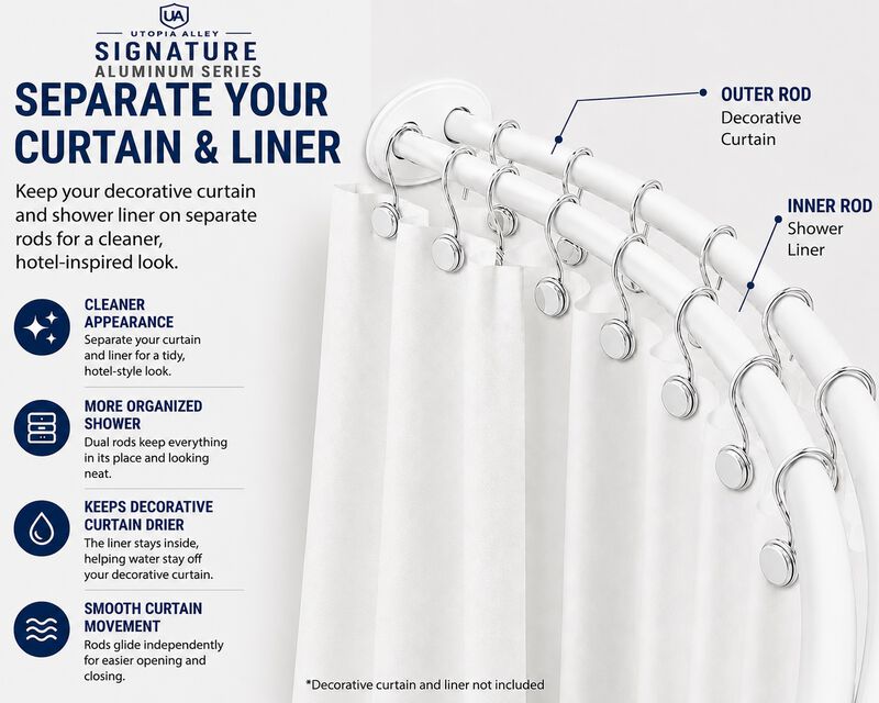 Signature Aluminum Series Double Curved Shower Curtain Rod image number 2