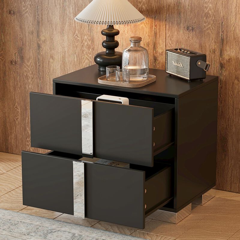2-Drawer Mirrored Nightstand Bedside Table image number 3