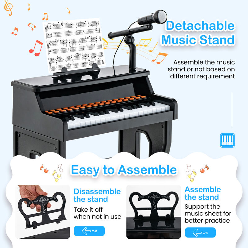 Kids 37-Key Piano with Microphone and Detachable Music Stand for Learning image number 3