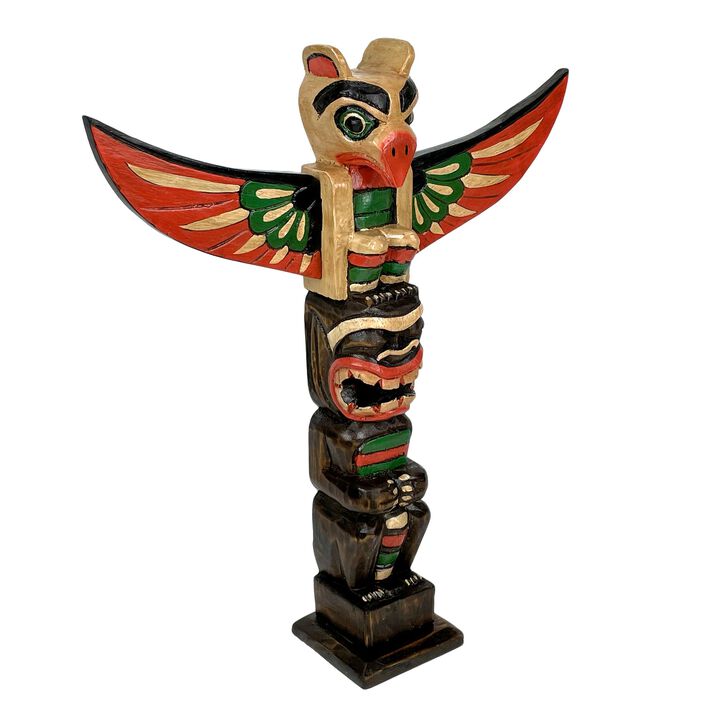 20 Inch Tall Northwest Coast Style Wooden Totem Pole Light Brown