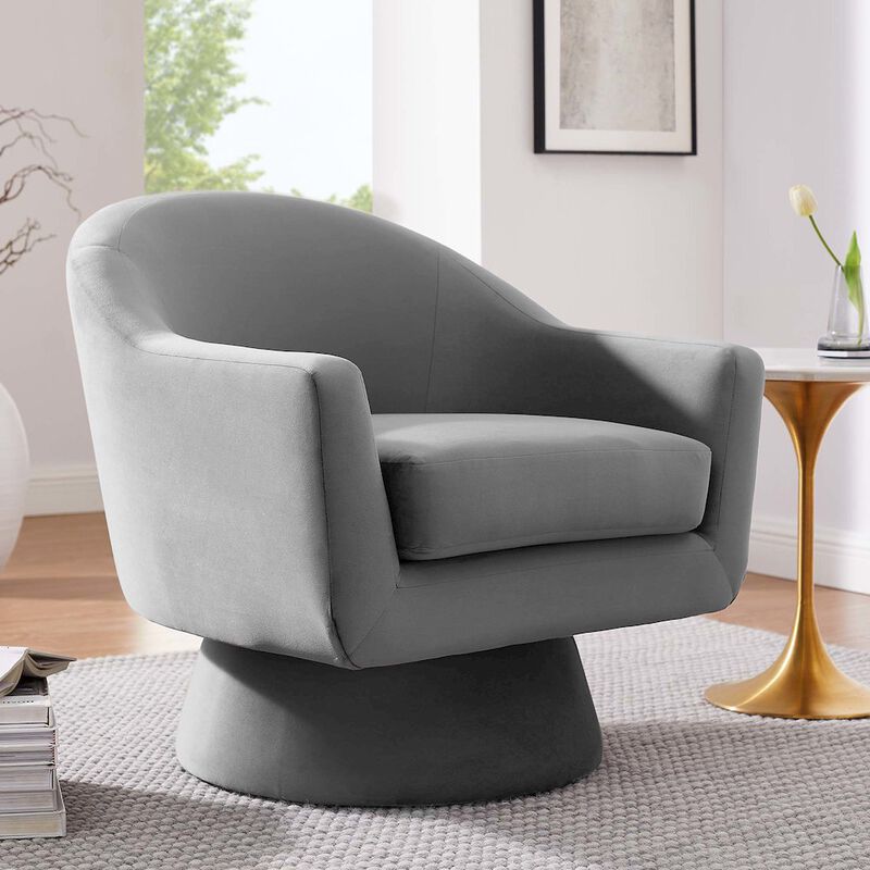 Astral Performance Velvet Fabric and Wood Swivel Chair image number 7