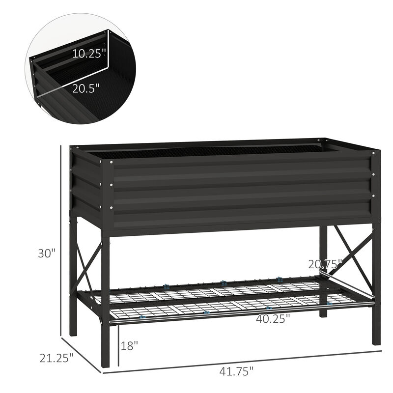 Outsunny Raised Garden Bed with Galvanized Steel Frame, Storage Shelf and Bed Liner, Elevated Planter Box with Legs for Vegetables, Flowers, Herbs, Black
