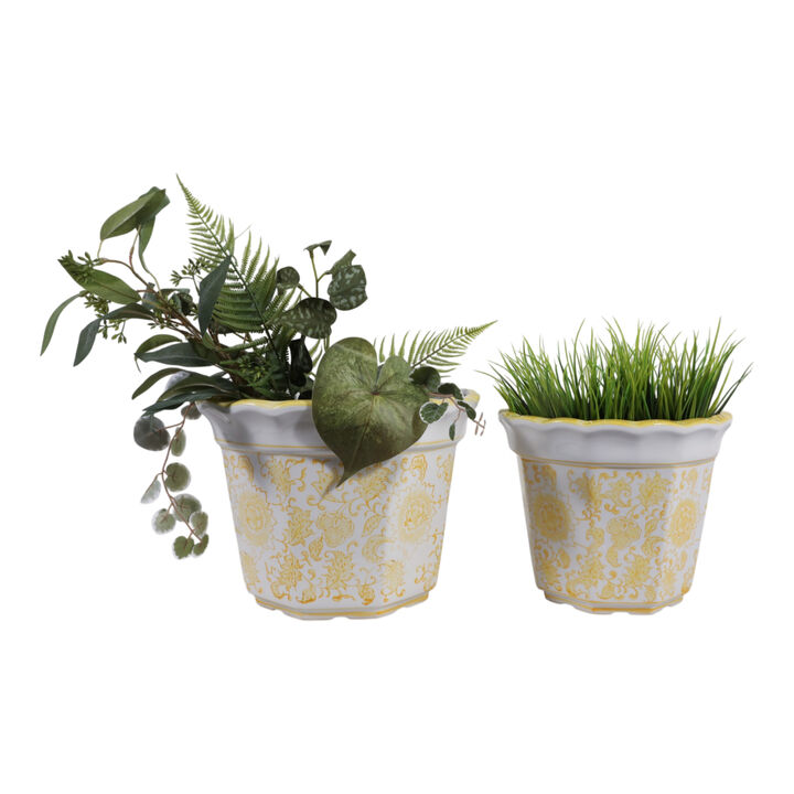 S/2 10/12" Flower Chinoiserie Planters,yellow