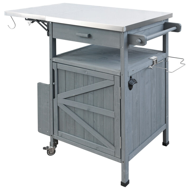 Merax Outdoor Grill Cart Kitchen Island with Stainless Steel Top