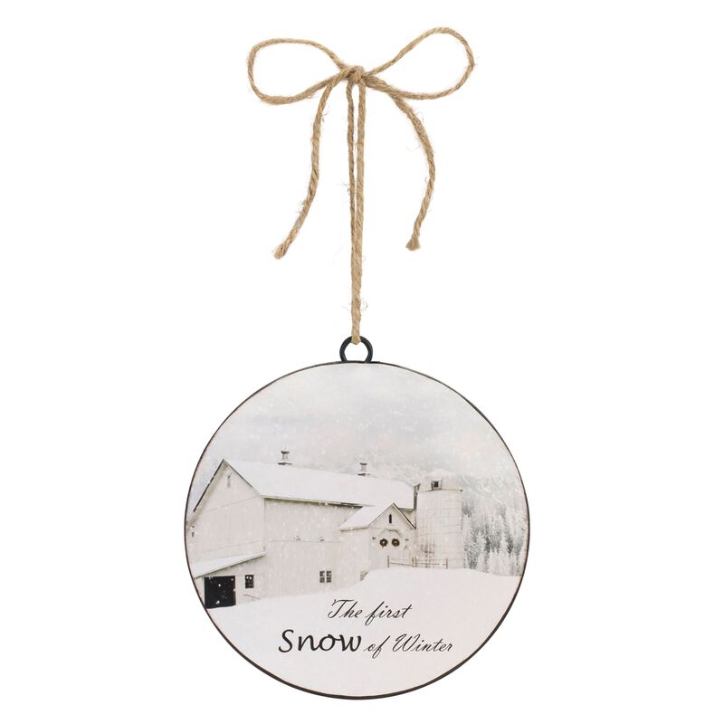 Set of 12 Metal First Snow Disc Ornaments for Holiday Tree or Gift Toppers