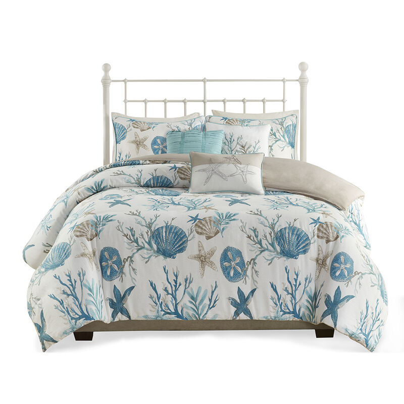 Gracie Mills Koreen 6-Piece Coastal Escape Cotton Sateen Bedding Ensemble