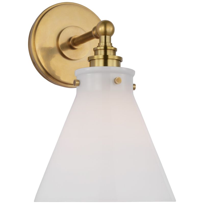 Parkington Small Single Wall Light in Antique-Burnished Brass with White Glass