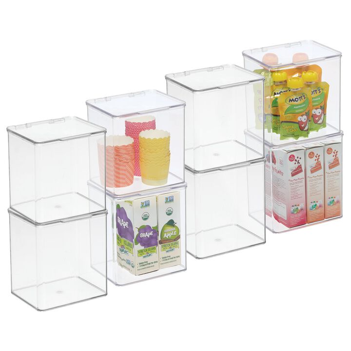 mDesign Plastic Stackable Kitchen Food Storage Box, Hinged Lid, 8 Pack - Clear