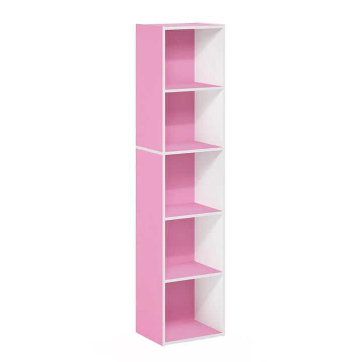 Furinno Luder Bookcase / Book / Storage, 5-Tier Cube, Pink/White