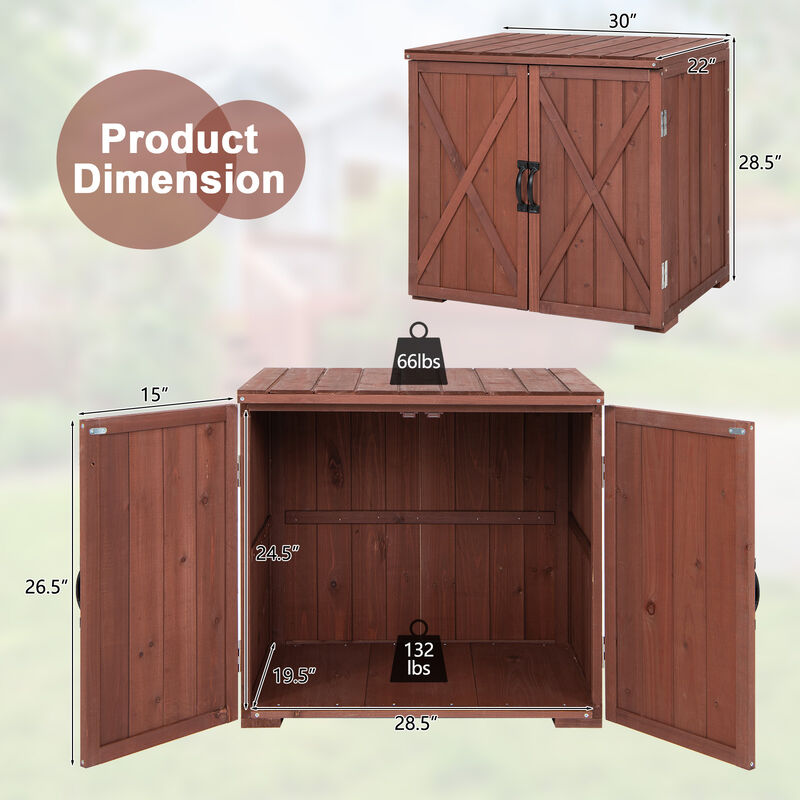 2.5 x 2 Feet Outdoor Wooden Storage Cabinet with Double Doors-Brown