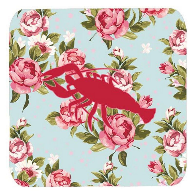 Caroline's Treasures BB1028-RS-BU-FC Lobster Shabby Chic Blue Roses Foam Coasters (Set of 4), 3.5 H x 3.5 W, Multicolor