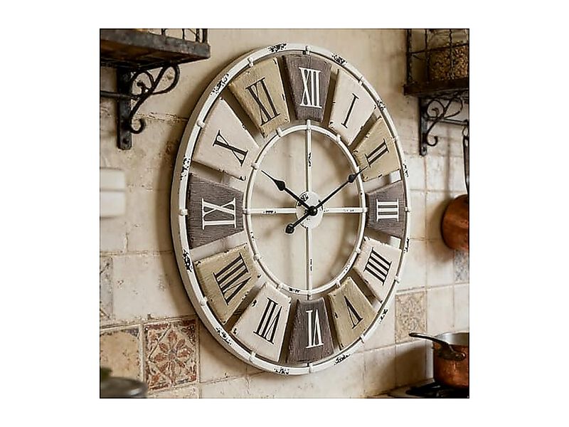 Distressed Metal Wall Clock 32 Inch Industrial Vintage Roman Numerals Weathered image number 1