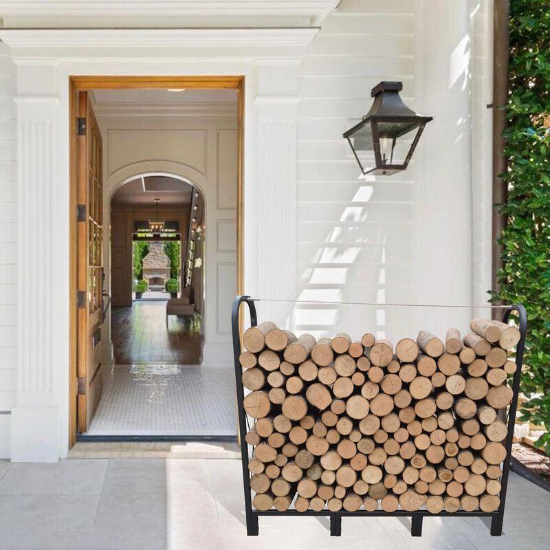 4.1ft Outdoor Indoor Fireplace Metal Wood Pile Storage Stacker Organizer image number 1