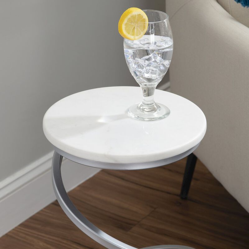 Linon Rian Spiral Drink Table Silver White Marble image number 3