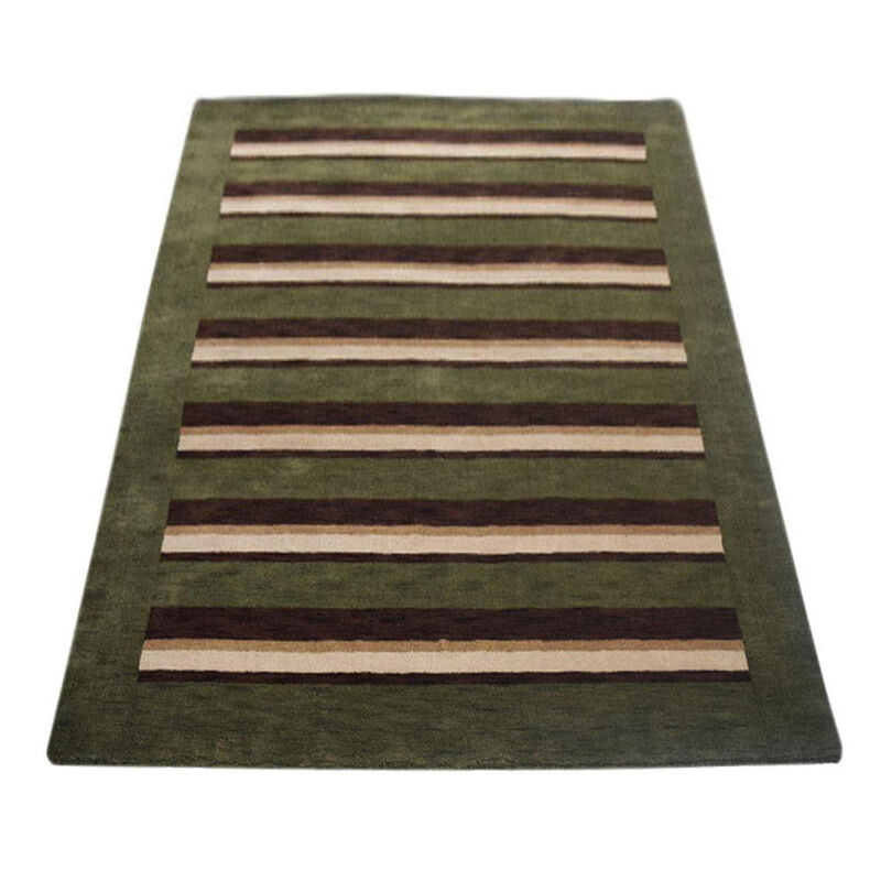 RUGSOTIC CARPETS HAND KNOTTED LOOM WOOL ECO-FRIENDLY AREA RUGS  - 8'x10', Rectangle, Green Brown Color, Contemporary Modern Design, High Pile Handmade Anti Skid Rugs for Living Room (L00904)