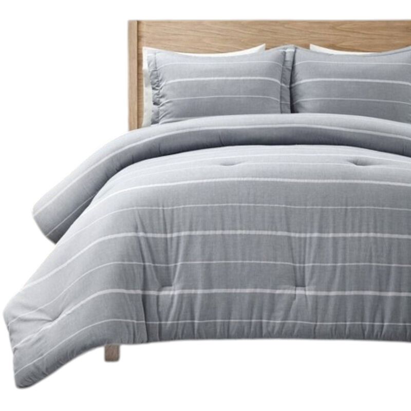 Hivvago King/California King Blue Grey Off-White Stripe 3-Piece Comforter Set