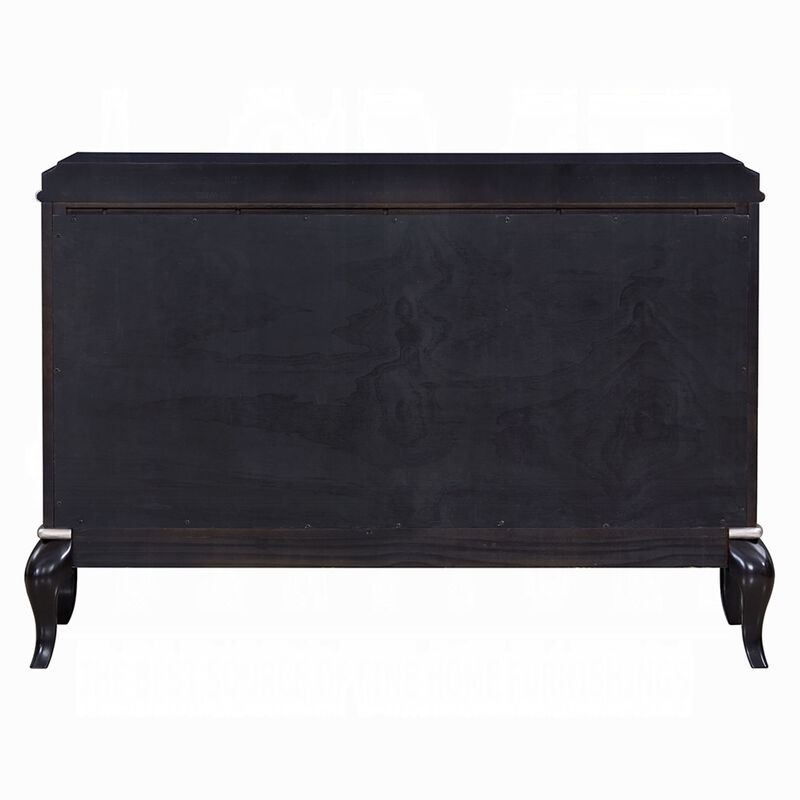 2 Door Cabinet Console, Mirror Trim Inlay, Scalloped Base, Black 50 Inch image number 3