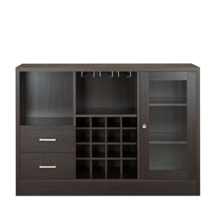 Wooden Server with One Side Door Storage Cabinets and Two Drawers, Espresso Brown-Benzara