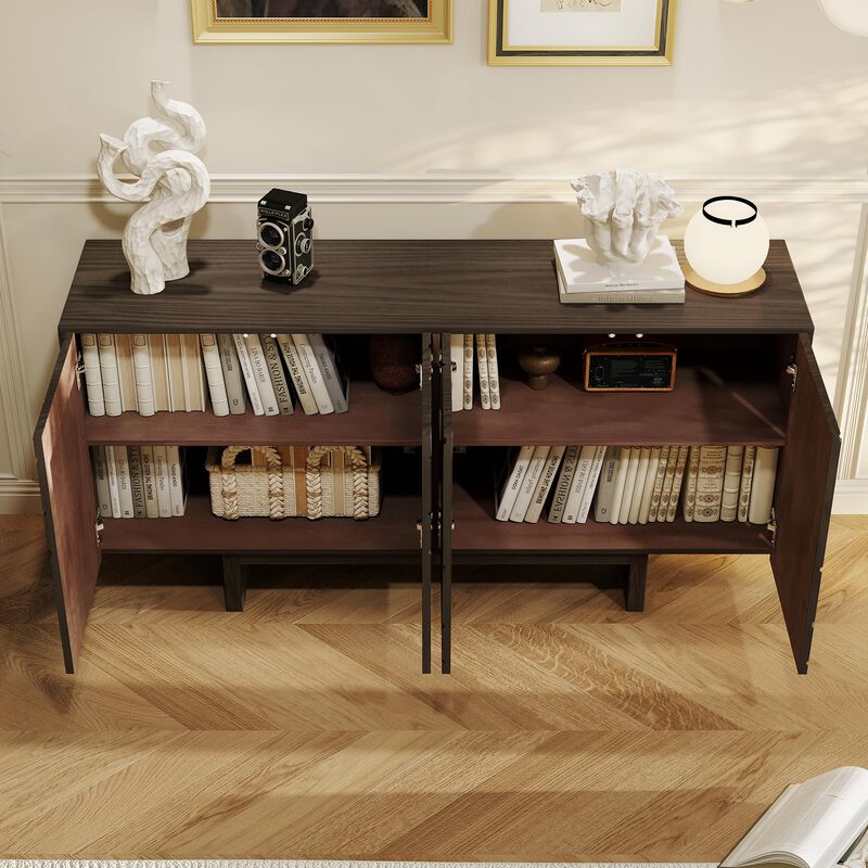 Clihome 63"Sideboard Buffet Cabinet with Adjustable Shelf,Brown Bead