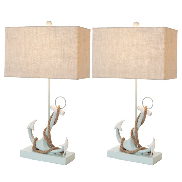 Lux Lighting Anchor 28 Distressed Blue Polyresin Coastal Table Lamp, (Set of 2)
