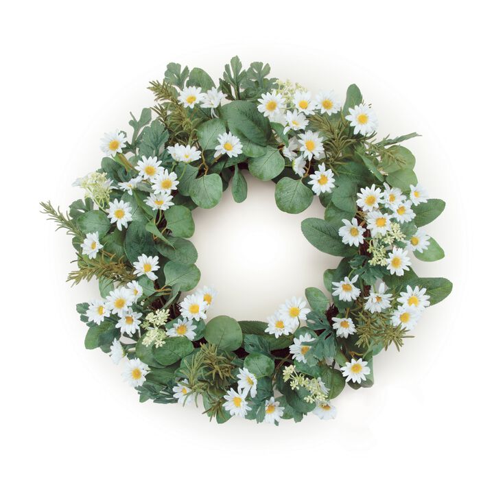 Mini Daisy and Foliage Wreath for Wall, Door, or Tabletop Accent Decor