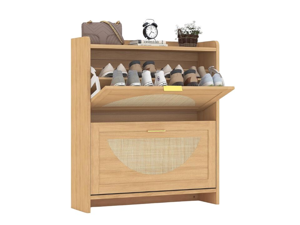 Entryway Wood Shoe Storage Cabinet Flip Drawer Adjustable Shelves