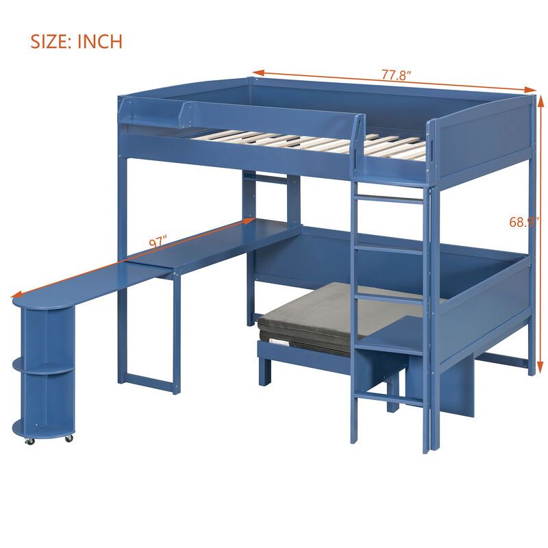 Merax Full Size Multifunctional Loft Bed with Rotating L-Shaped Desk image number 3