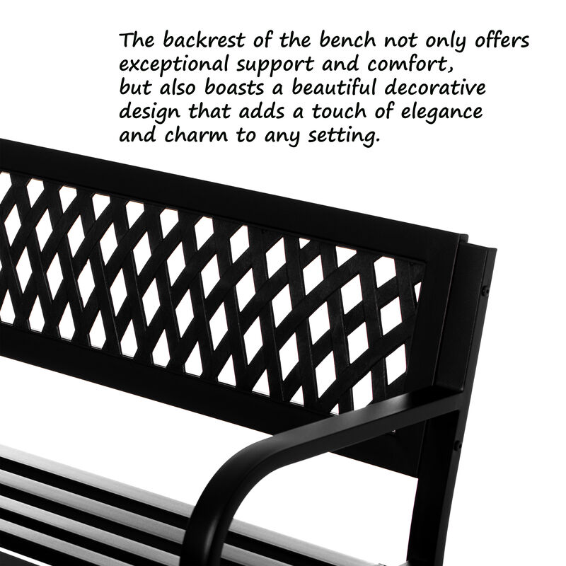 "Gardenised Outdoor Steel 47"" Park Bench for Yard, Patio, Garden and Deck, Black Weather Resistant Porch Bench, Park Seating"