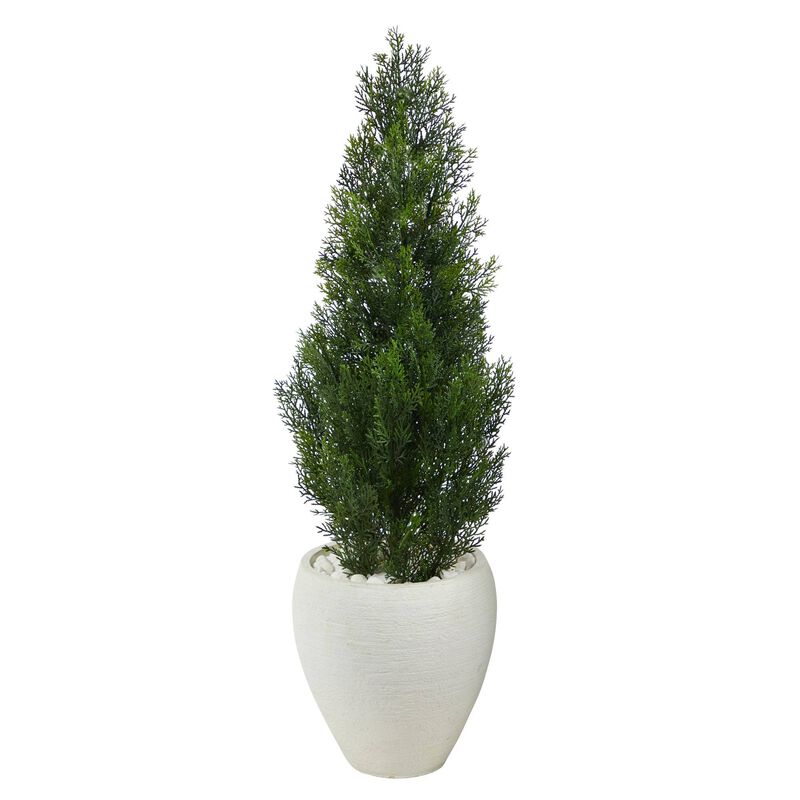 Nearly Natural 3.5-in Cedar Pine Tree in Planter UV Resistant(Indoor/Outdoor)