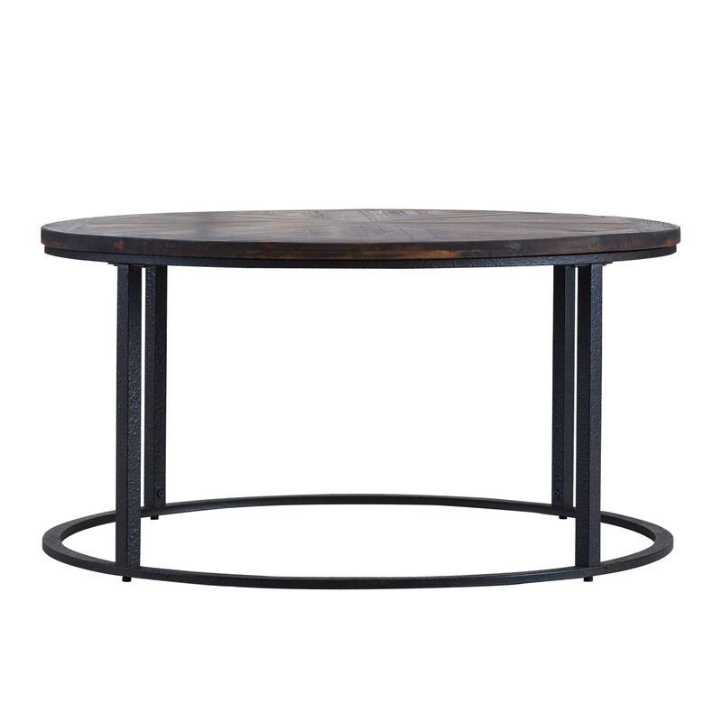 Hivvago 36 Inch  Natural And Brown Reclaimed Wood And Metal Round Coffee Table