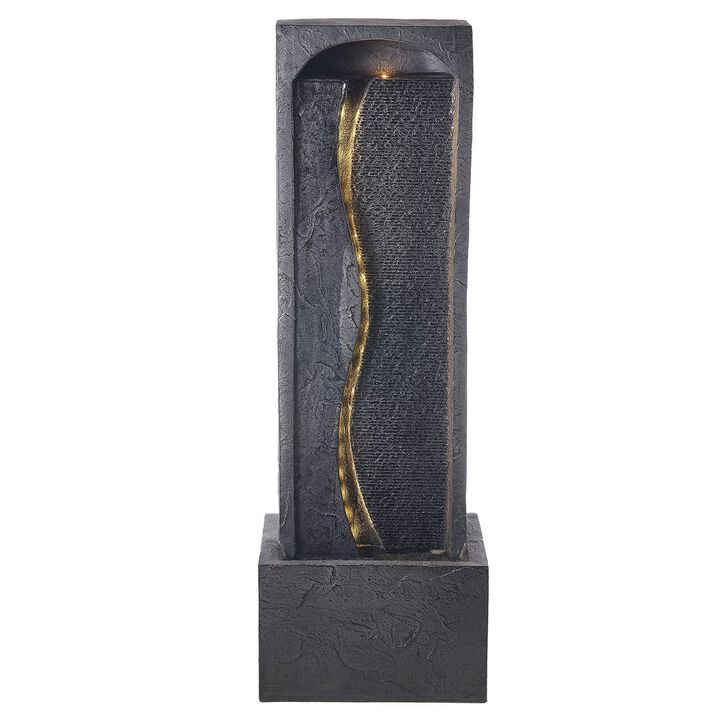 1-Tier Outdoor Water Fountain with LED Light, Rock Base Floor Design for Garden Patio