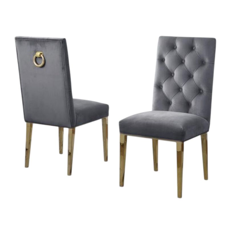 Dark Grey Velvet Tufted Side Chair Set of 2