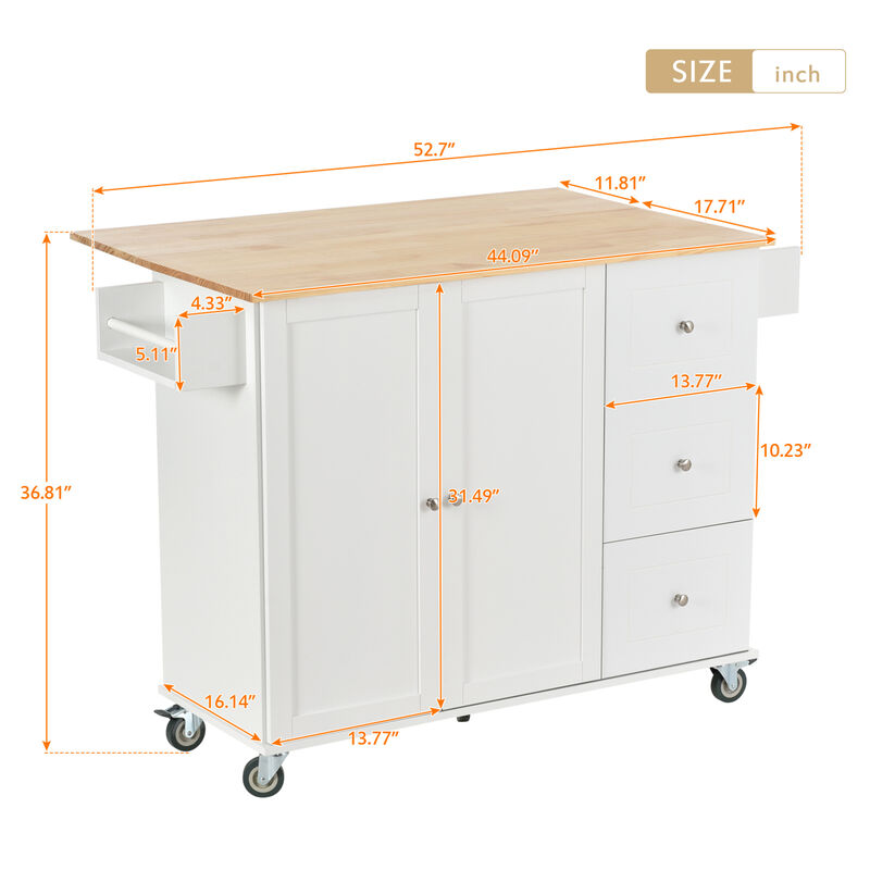 ELEMENT ACE Rolling Mobile Kitchen Island with Drop Leaf Breakfast Bar, Storage Cabinet, and Solid Wood Top image number 2