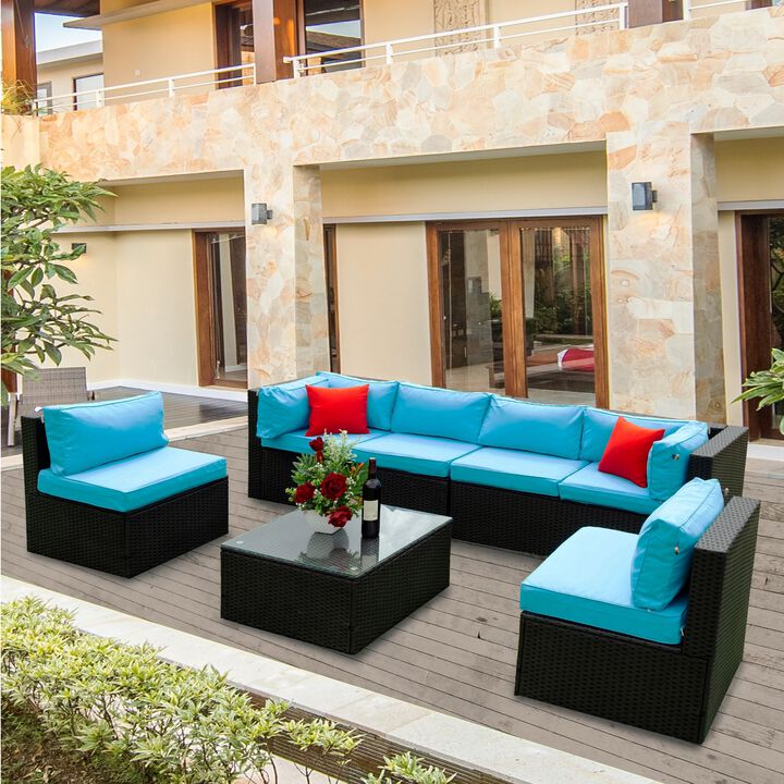 Whisen 5-Piece PE Rattan Sectional Sofa Set with Cushions & 2 Pillows - Black