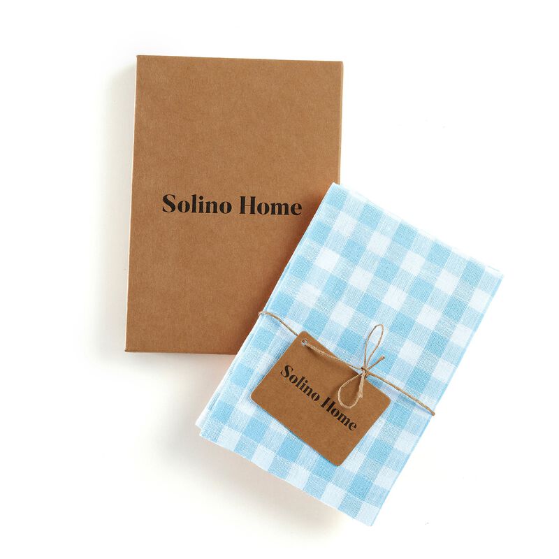 Solino Home 100% Pure Linen Kitchen Towels 17 x 26 Inch Set of 2 - Gingham Check