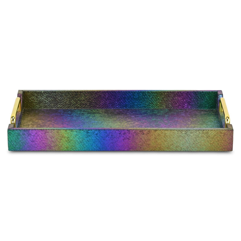 HomeRoots 16" Rainbow Faux Shagreen Serving Tray With Handles image number 3