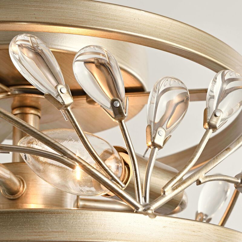 Gisela 3-Light Brushed Champagne Silver Metal Cage Drum Flush Mount image number 4