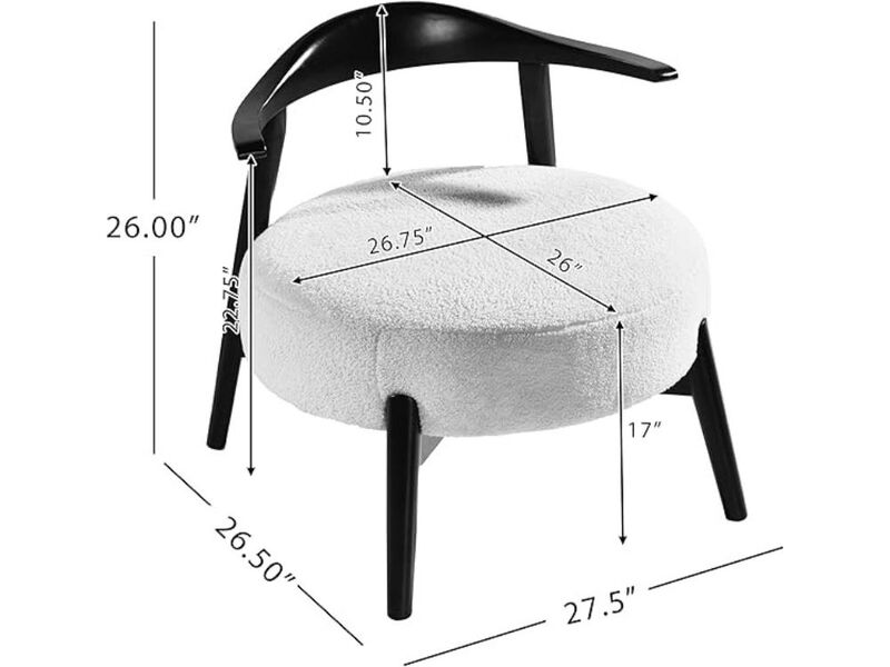 Accent Chair &ndash; White & Black Boucl&eacute; Low‑Back Armchair with Curved Birch Wood Frame image number 1