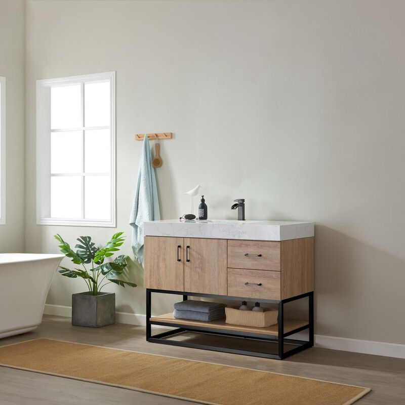 Vinnova Design 42B Single Vanity with White Grain Stone Countertop Without Mirror