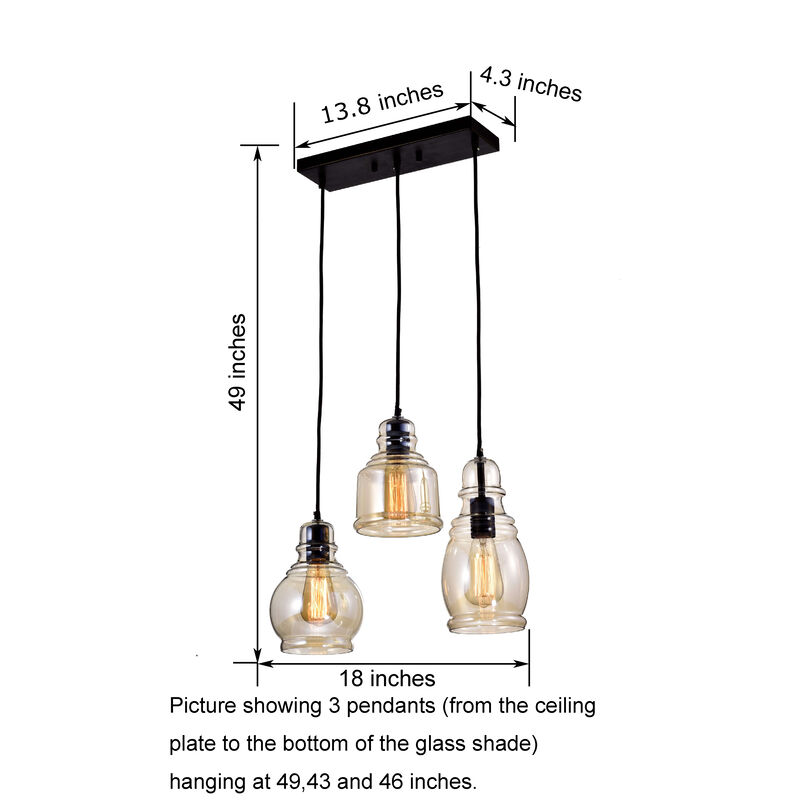 Venetian 3-Light Cognac Glass Cluster Pendant in Antique Black Finish image number 3