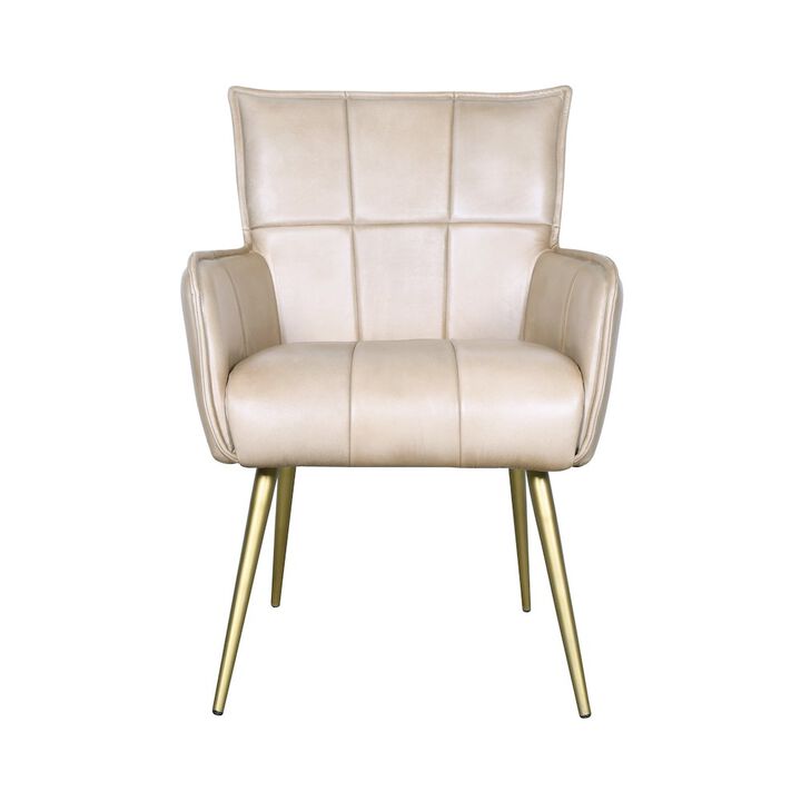World Interiors Thorpe Surrey Armchair in in Antique Ivory Leather and Gold Legs