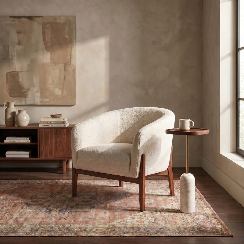 Rowena Interiors Wood and Marble Accent Table with Brass-Finished Stem, White image number 1